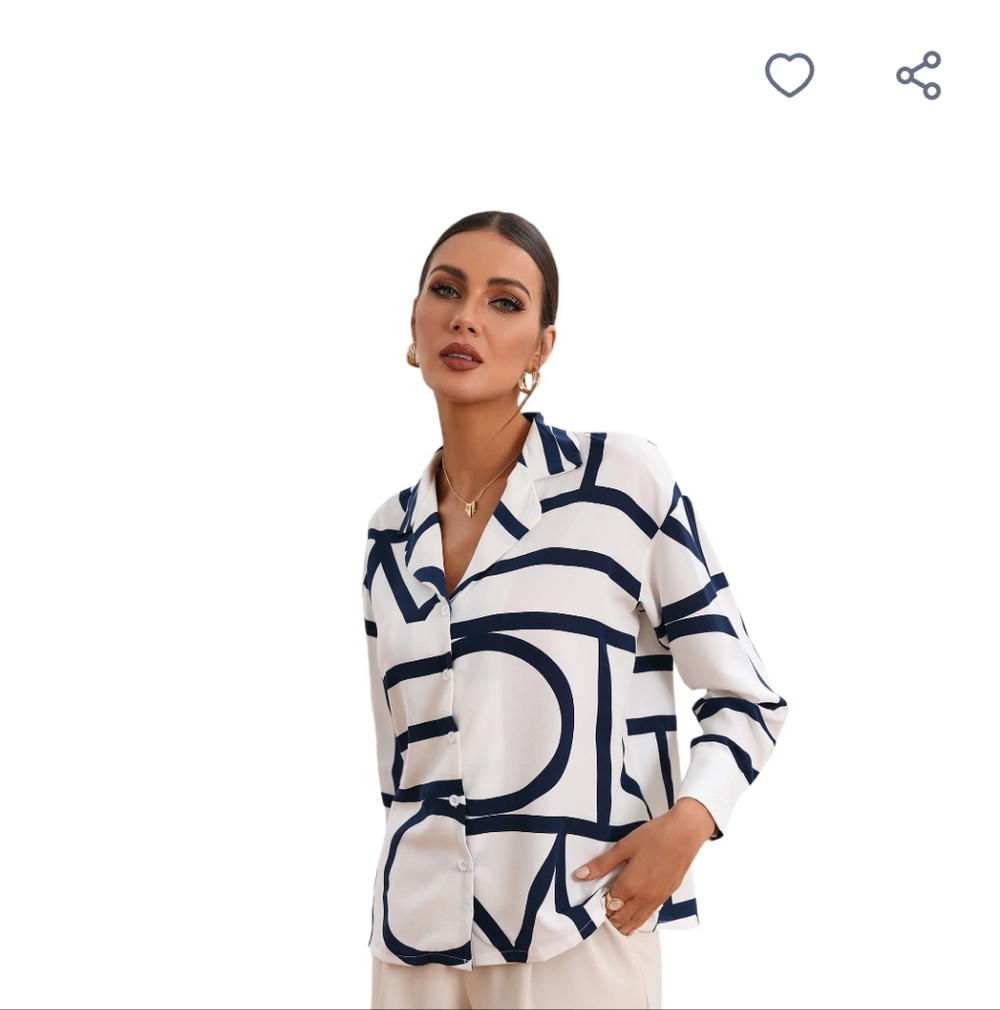 SHEIN Black and White Geometric Button Down Shirt Size Medium